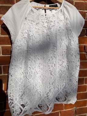 Lane Bryant White Lace Front Raglan Sleeve Top